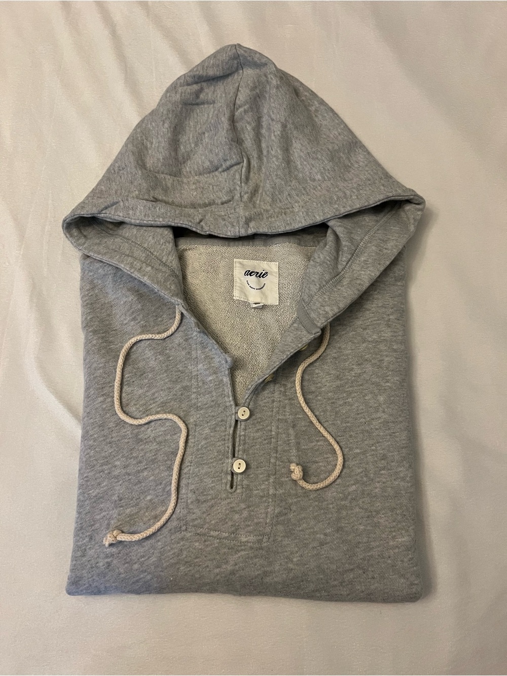 Aerie Oversized Women's Heather Gray Hooded Button-Neck Sweatshirt